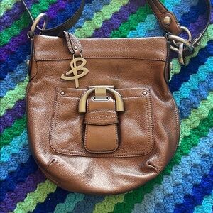 B. Makowsky Copper Leather Crossbody Bag with Gold Hardware